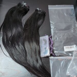 2 Pack 18 In 100 G Yaki Straight Clip In Human Hair Extensions Natural Black